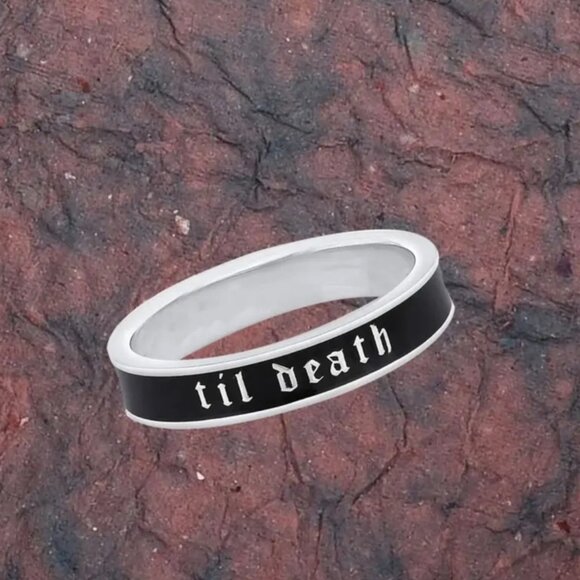 Til Death" Black Enamel Band • Sterling Silver • Size 7 - Picture 3 of 4